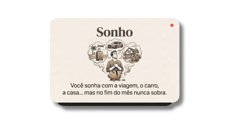 Sonho: você sonha com a viagem, o carro, a casa, mas no fim do mês nunca sobra.
