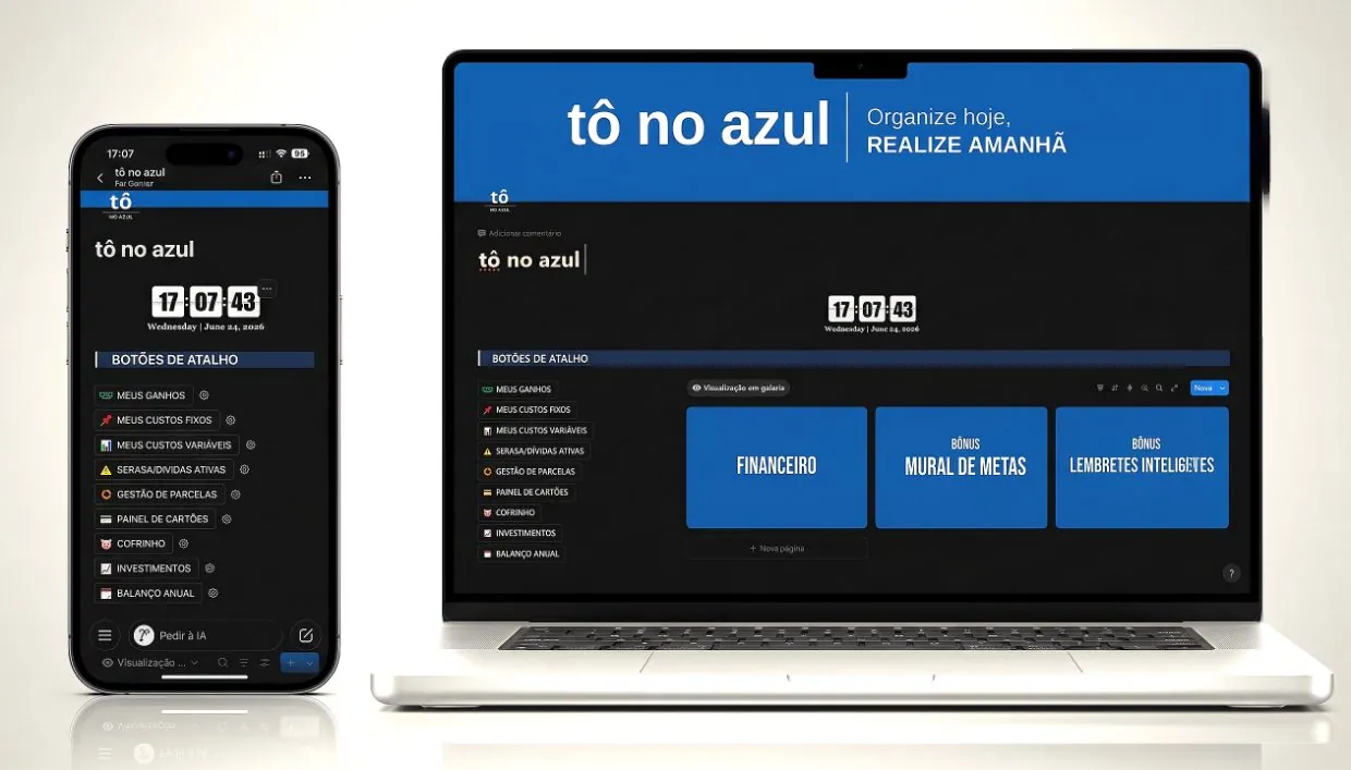 Planner Tô no Azul no celular e no notebook
