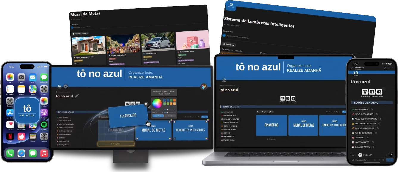 tô no azul no celular, notebook e monitor com os bônus
