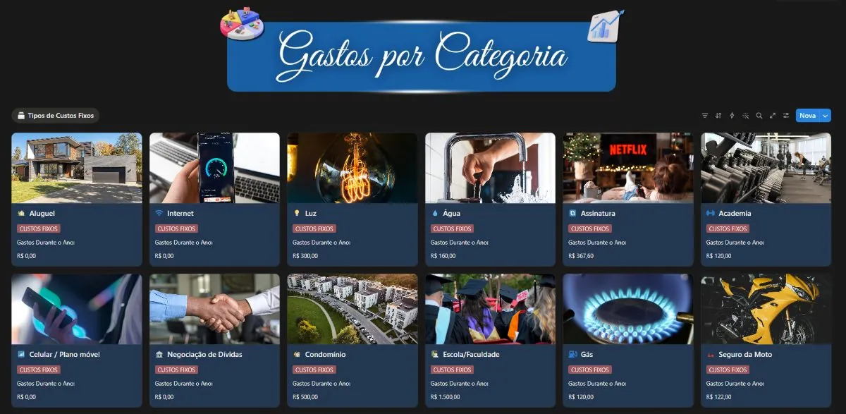 Categorias de custos com imagens